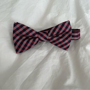 men’s red and blue bow tie